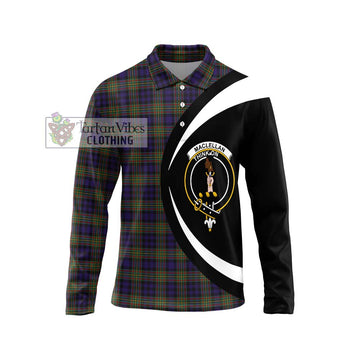 MacLellan (McLellan) Tartan Long Sleeve Polo Shirt with Family Crest Circle Style