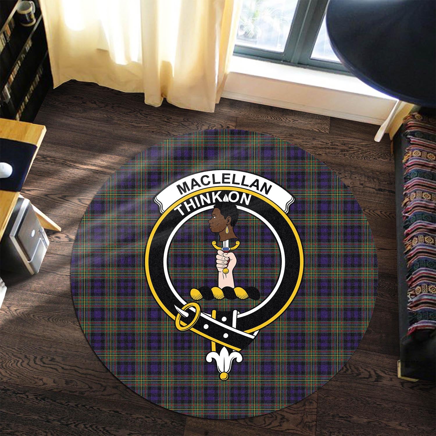 maclellan-tartan-round-rug-with-family-crest