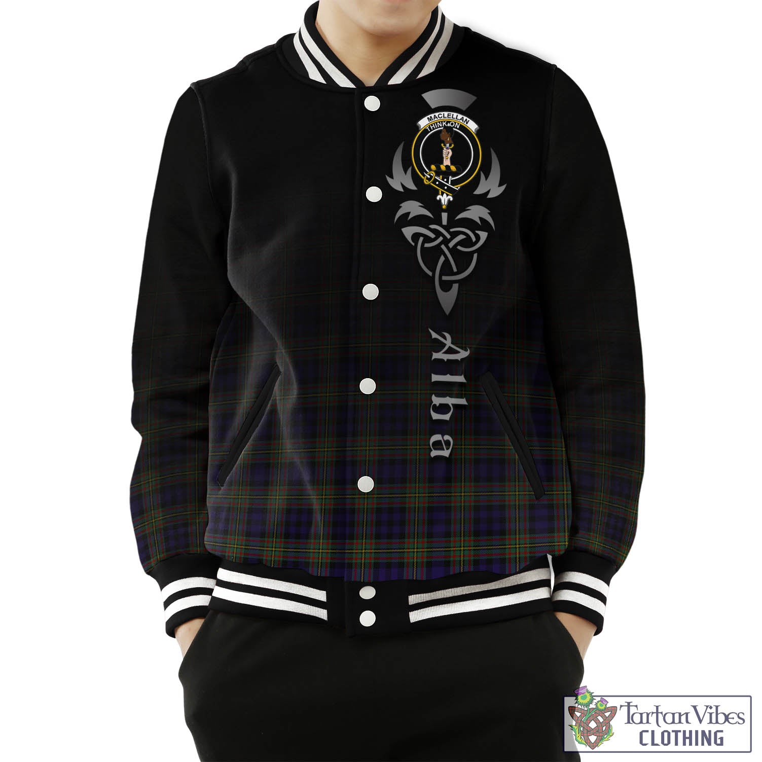 Tartan Vibes Clothing MacLellan Tartan Baseball Jacket Featuring Alba Gu Brath Family Crest Celtic Inspired