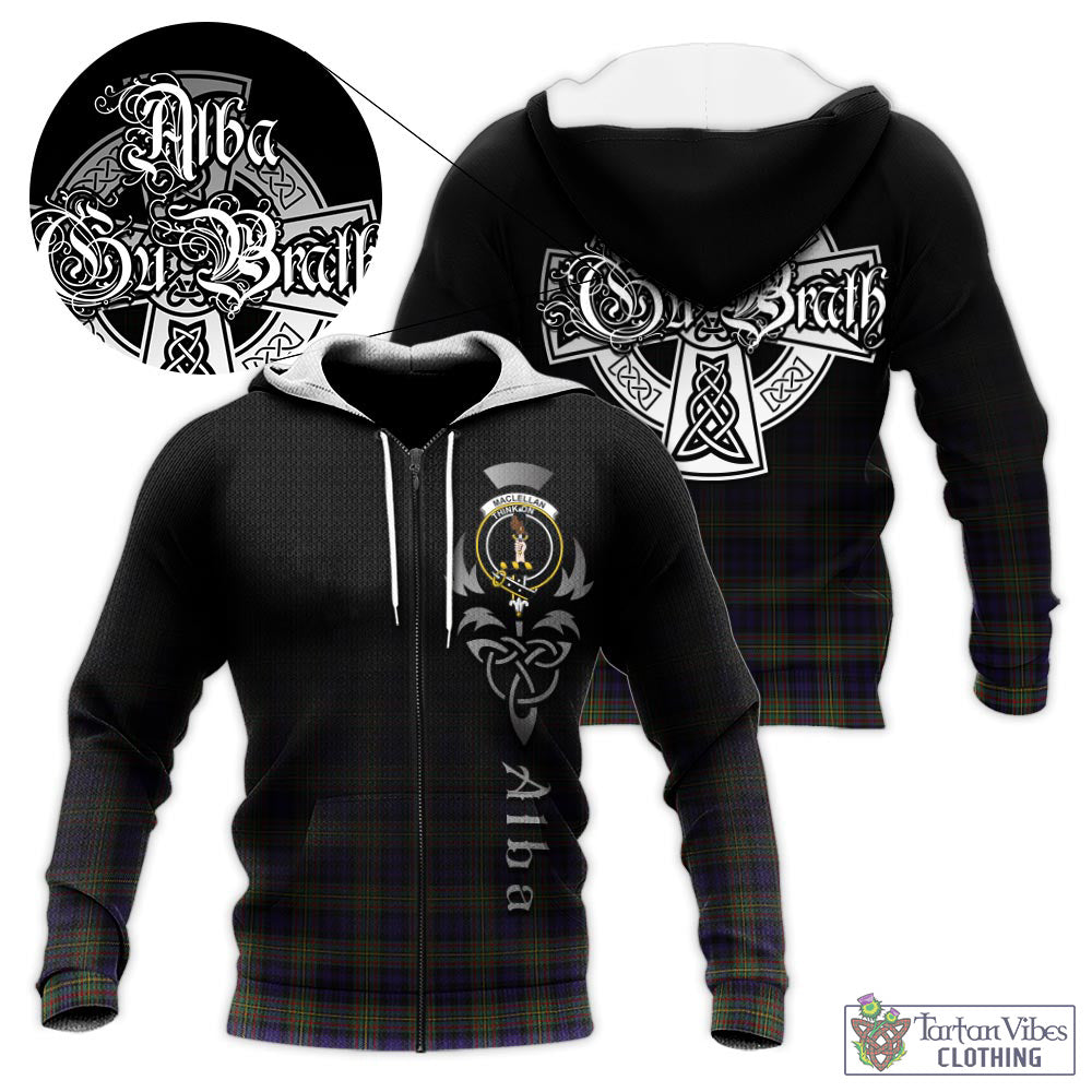 Tartan Vibes Clothing MacLellan Tartan Knitted Hoodie Featuring Alba Gu Brath Family Crest Celtic Inspired