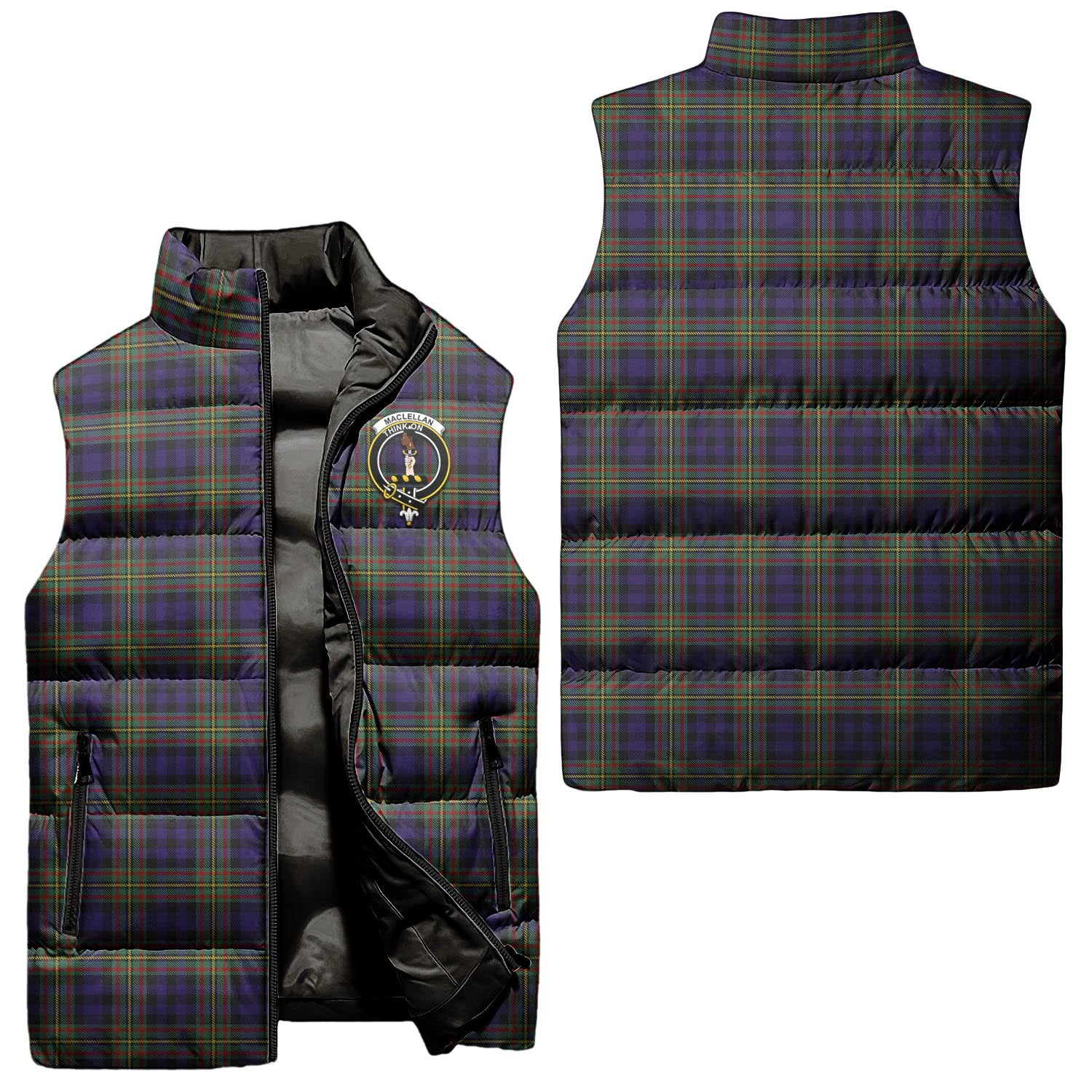 MacLellan Tartan Sleeveless Puffer Jacket with Family Crest Unisex - Tartanvibesclothing