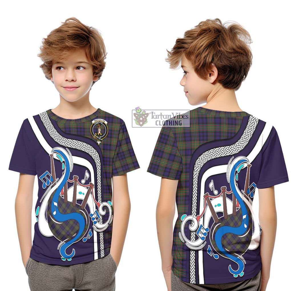 Tartan Vibes Clothing MacLellan Tartan Kid T-Shirt with Epic Bagpipe Style