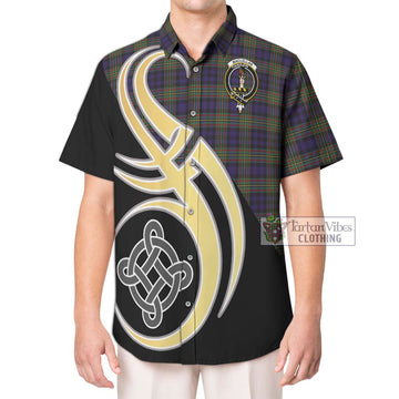 MacLellan (McLellan) Tartan Short Sleeve Button Shirt with Family Crest and Celtic Symbol Style