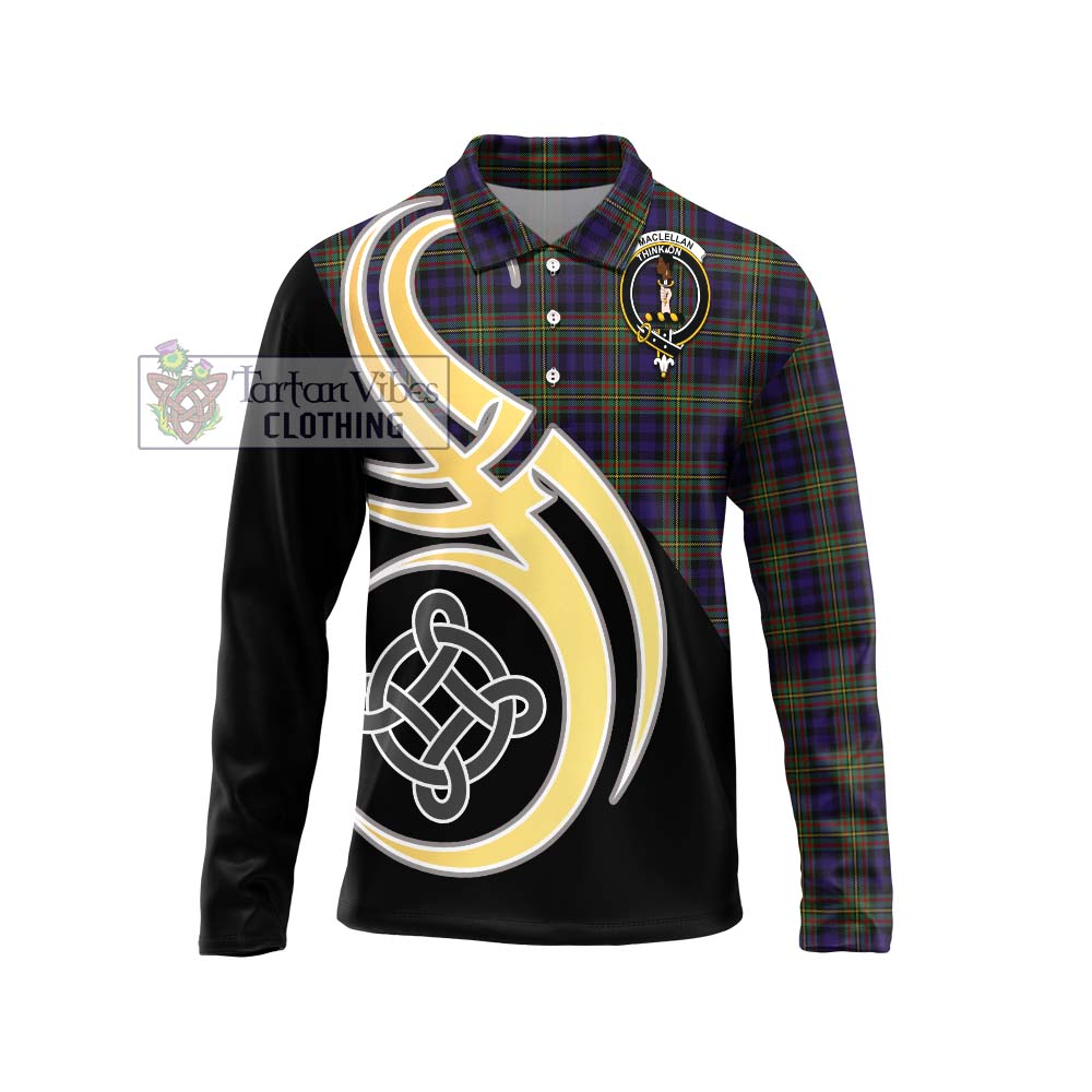 MacLellan (McLellan) Tartan Long Sleeve Polo Shirt with Family Crest and Celtic Symbol Style Unisex - Tartan Vibes Clothing