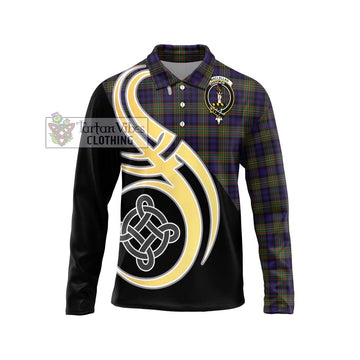 MacLellan (McLellan) Tartan Long Sleeve Polo Shirt with Family Crest and Celtic Symbol Style