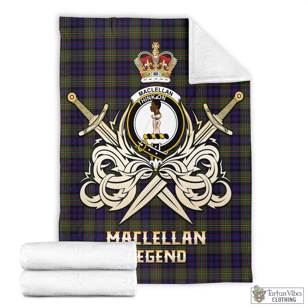 Tartan Vibes Clothing MacLellan Tartan Blanket with Clan Crest and the Golden Sword of Courageous Legacy