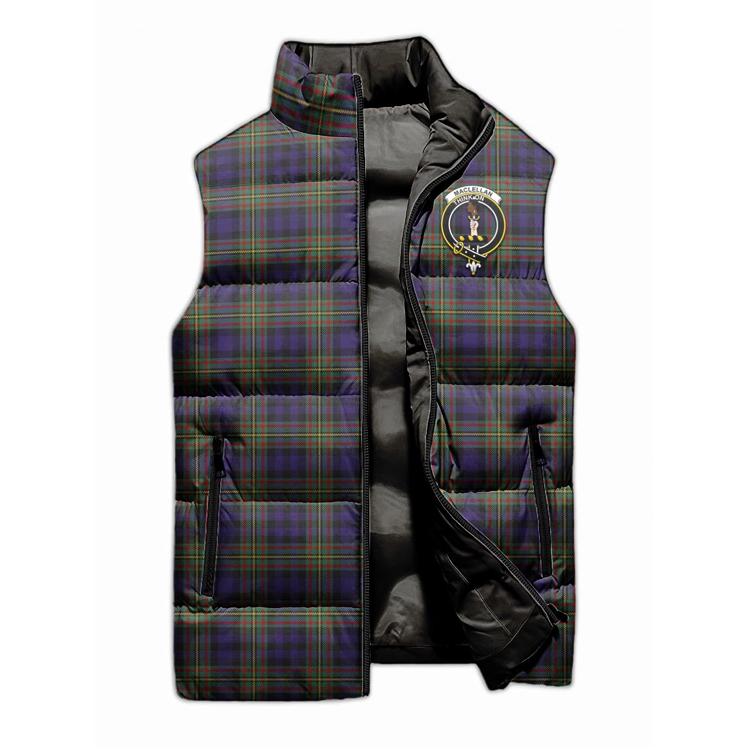 MacLellan Tartan Sleeveless Puffer Jacket with Family Crest - Tartanvibesclothing