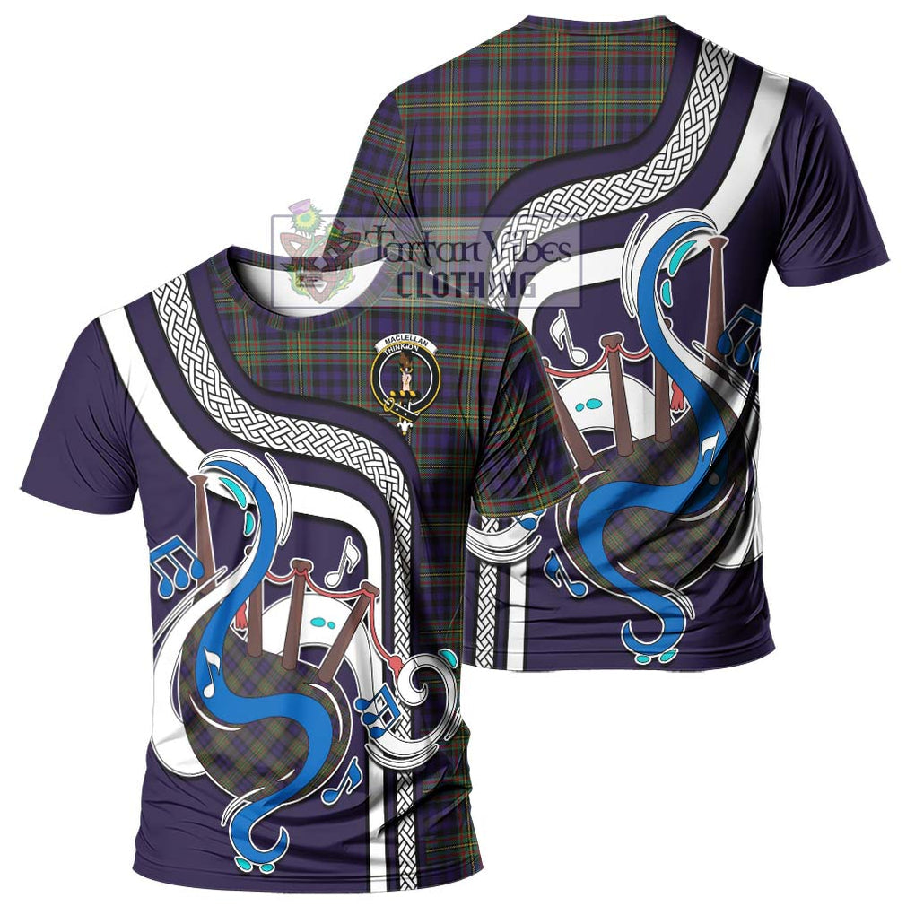 MacLellan (McLellan) Tartan T-Shirt with Epic Bagpipe Style - Tartanvibesclothing Shop