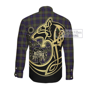 MacLellan (McLellan) Tartan Long Sleeve Button Shirt with Family Crest Celtic Wolf Style