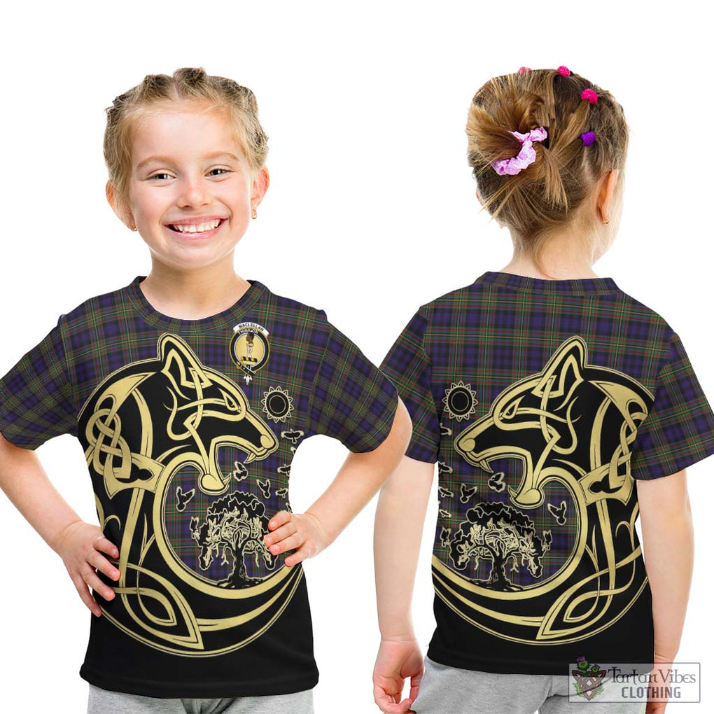 MacLellan (McLellan) Tartan Kid T-Shirt with Family Crest Celtic Wolf Style - Tartan Vibes Clothing