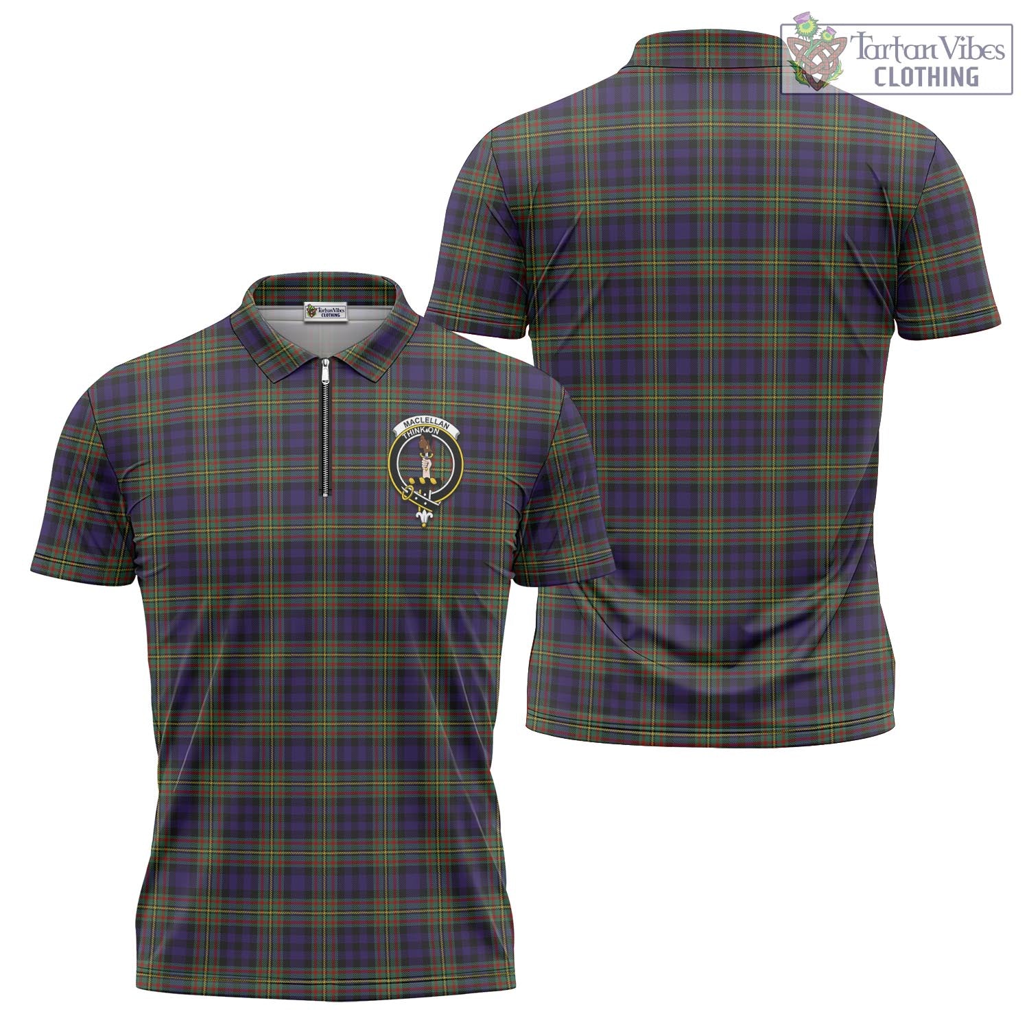 Tartan Vibes Clothing MacLellan Tartan Zipper Polo Shirt with Family Crest