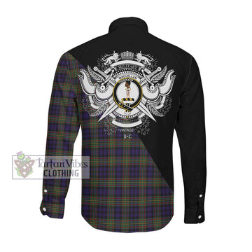 MacLellan (McLellan) Tartan Long Sleeve Button Shirt with Family Crest and Military Logo Style