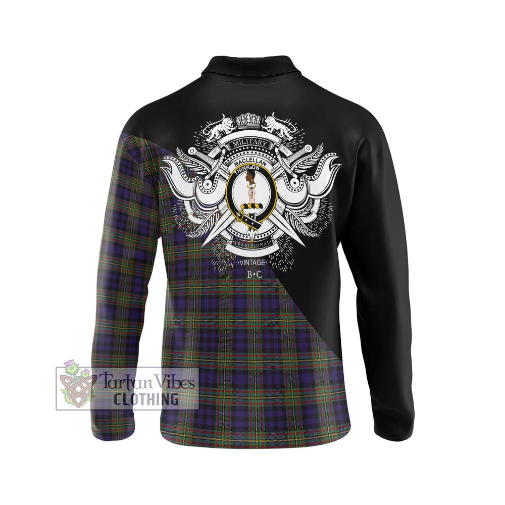 MacLellan (McLellan) Tartan Long Sleeve Polo Shirt with Family Crest and Military Logo Style - Tartanvibesclothing Shop