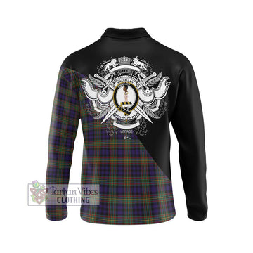 MacLellan (McLellan) Tartan Long Sleeve Polo Shirt with Family Crest and Military Logo Style