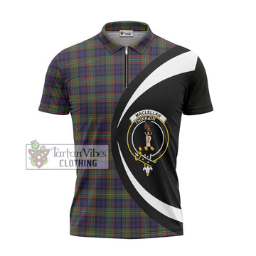 MacLellan (McLellan) Tartan Zipper Polo Shirt with Family Crest Circle Style