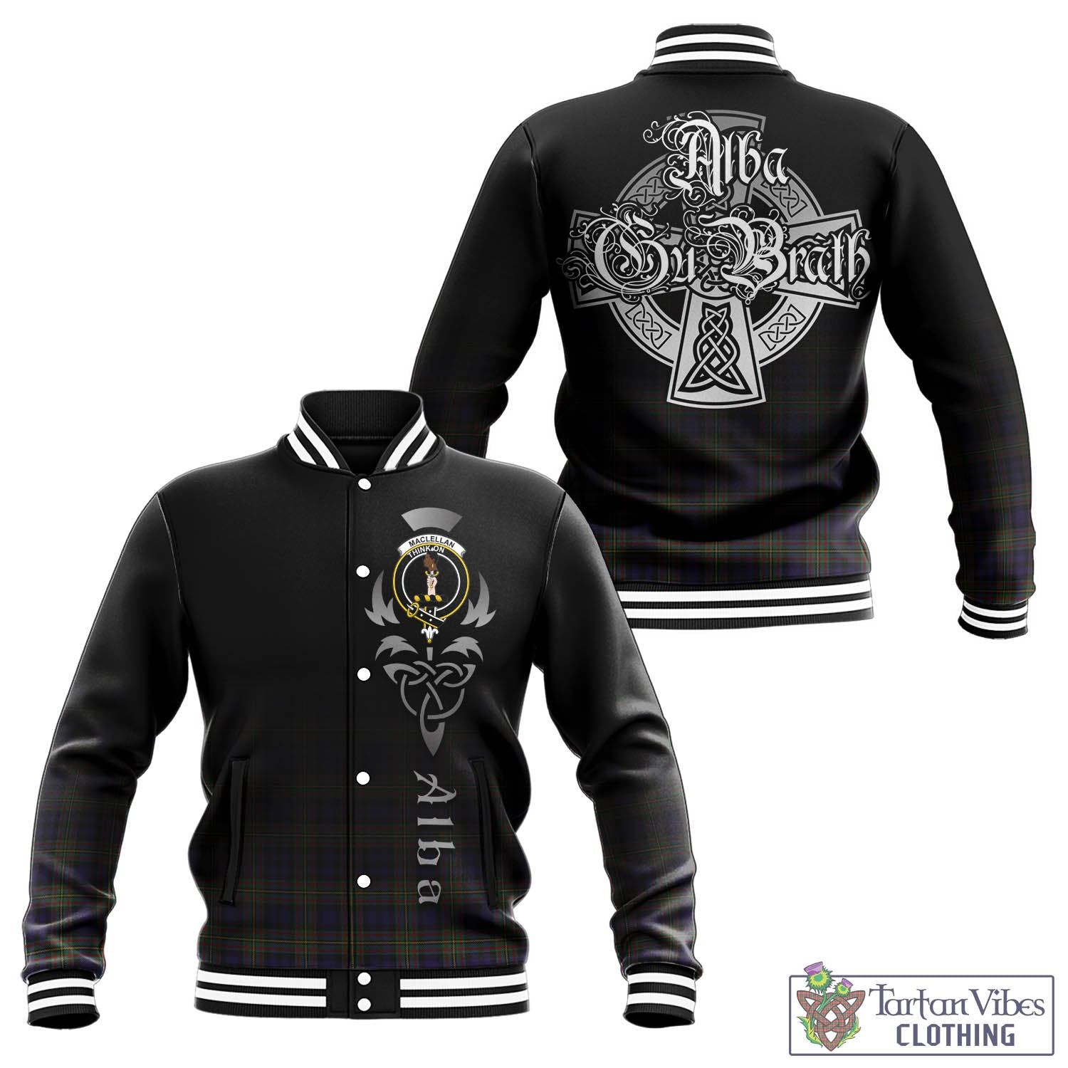 Tartan Vibes Clothing MacLellan Tartan Baseball Jacket Featuring Alba Gu Brath Family Crest Celtic Inspired