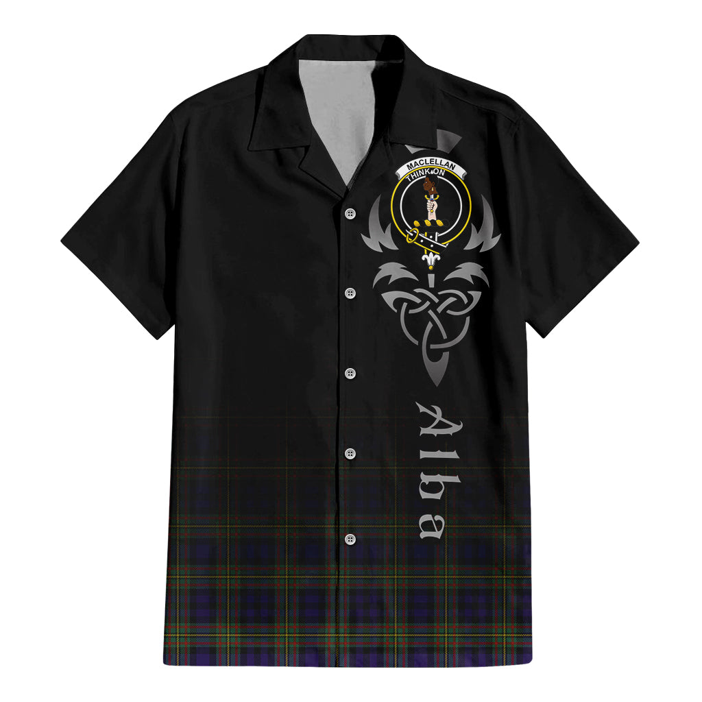Tartan Vibes Clothing MacLellan Tartan Short Sleeve Button Up Featuring Alba Gu Brath Family Crest Celtic Inspired