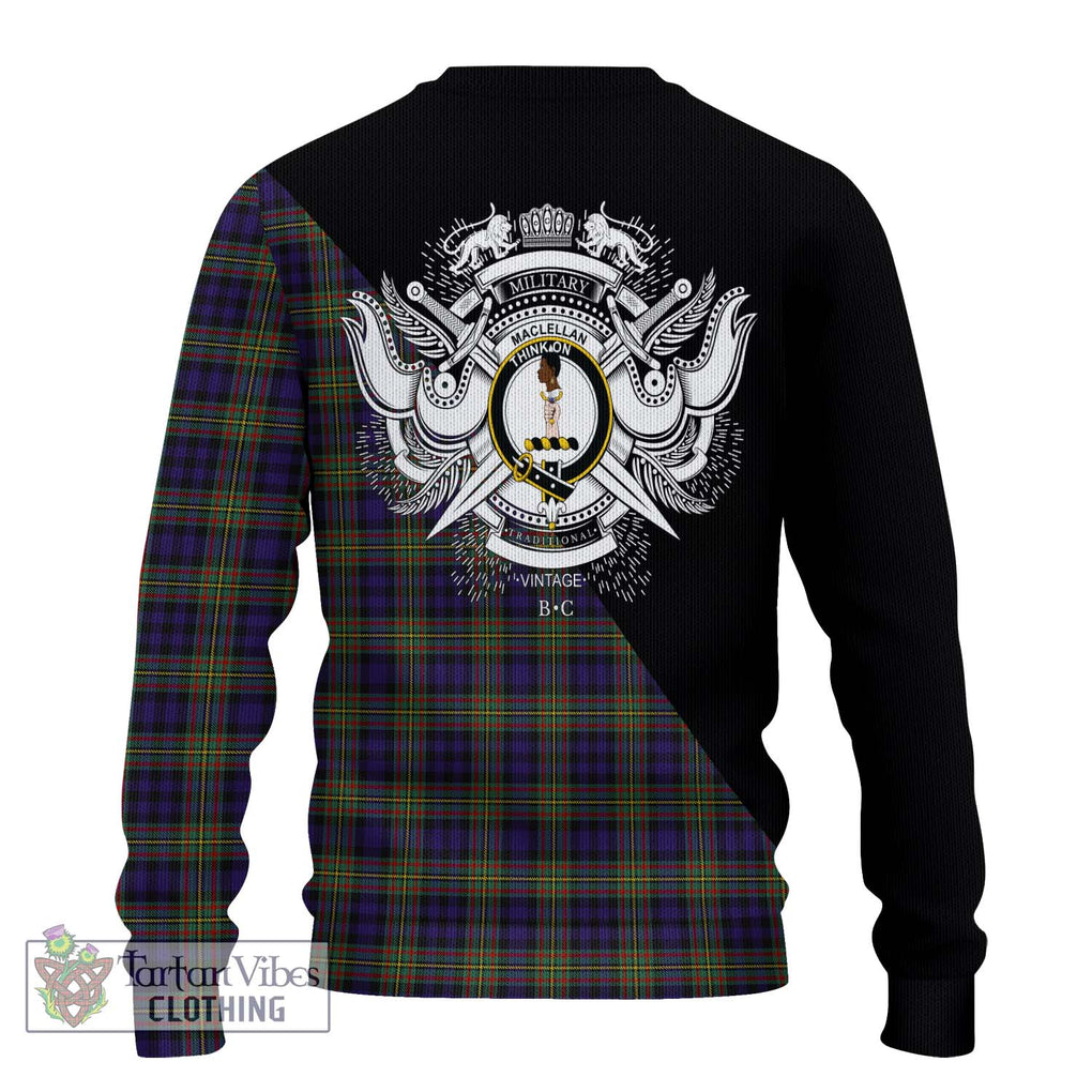 MacLellan (McLellan) Tartan Knitted Sweater with Family Crest and Military Logo Style - Tartanvibesclothing Shop