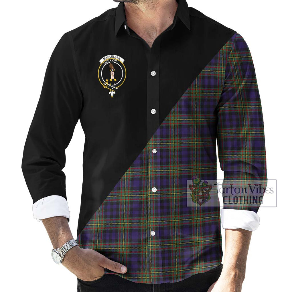 MacLellan (McLellan) Tartan Long Sleeve Button Shirt with Family Crest and Military Logo Style - Tartanvibesclothing Shop