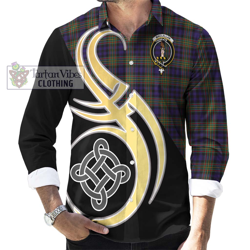 MacLellan (McLellan) Tartan Long Sleeve Button Shirt with Family Crest and Celtic Symbol Style - Tartan Vibes Clothing