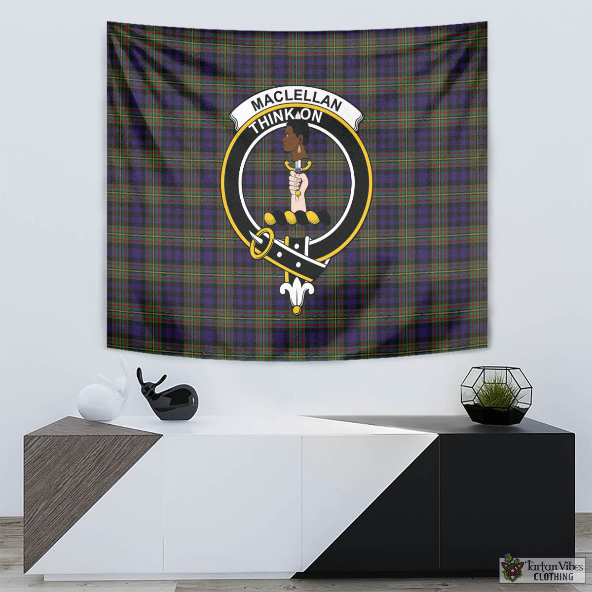 Tartan Vibes Clothing MacLellan Tartan Tapestry Wall Hanging and Home Decor for Room with Family Crest