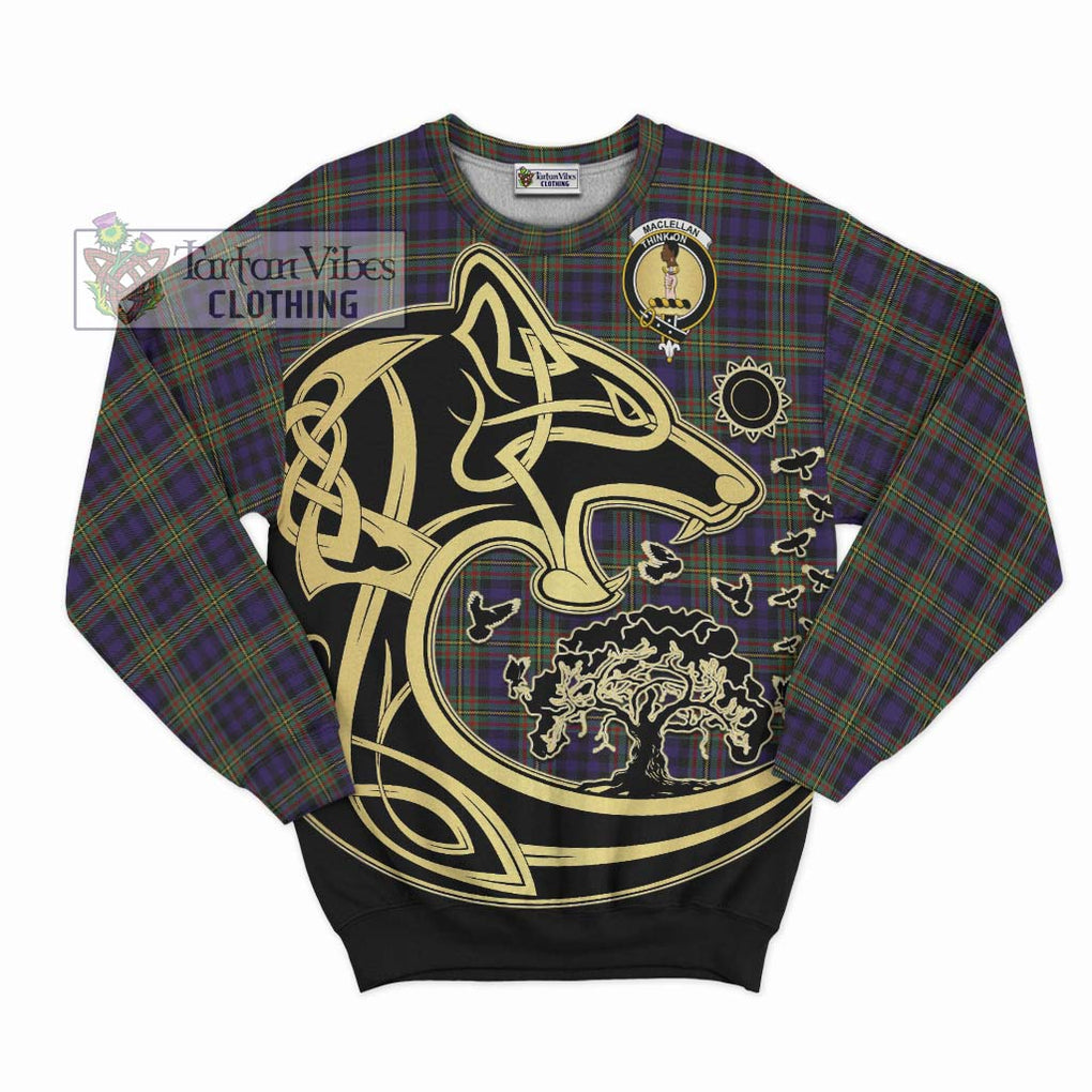 MacLellan (McLellan) Tartan Sweatshirt with Family Crest Celtic Wolf Style - Tartan Vibes Clothing