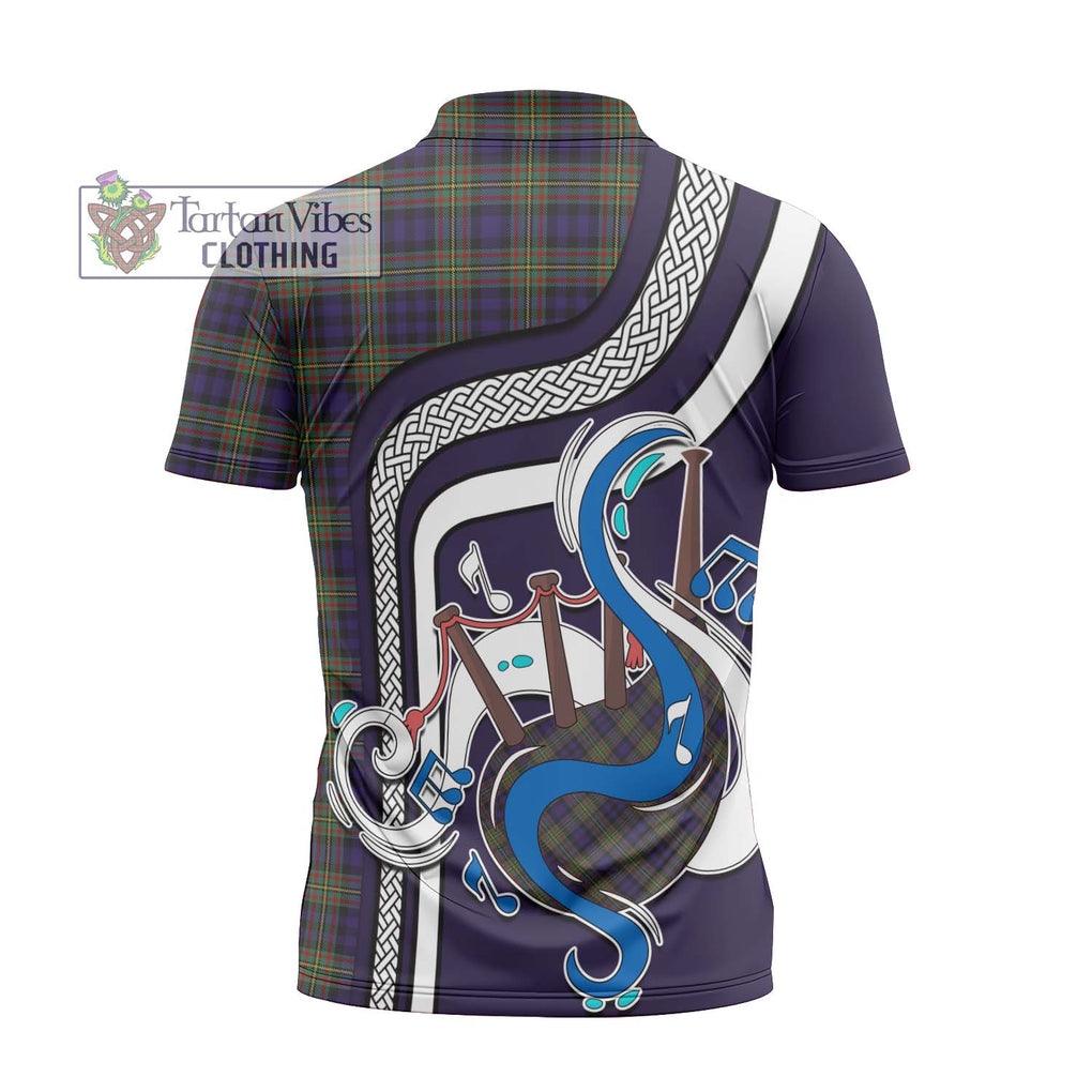 MacLellan (McLellan) Tartan Zipper Polo Shirt with Epic Bagpipe Style - Tartanvibesclothing Shop