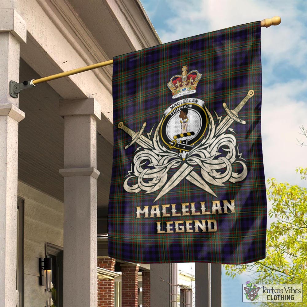 Tartan Vibes Clothing MacLellan Tartan Flag with Clan Crest and the Golden Sword of Courageous Legacy