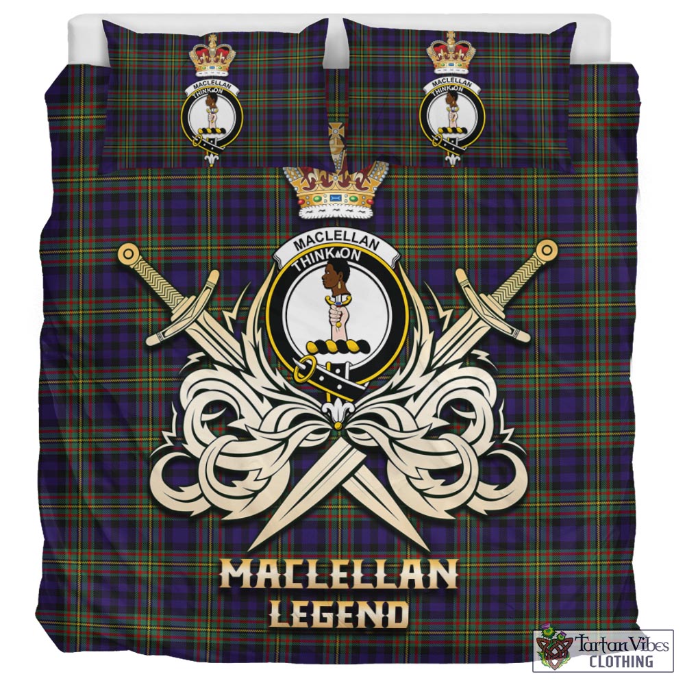 Tartan Vibes Clothing MacLellan Tartan Bedding Set with Clan Crest and the Golden Sword of Courageous Legacy