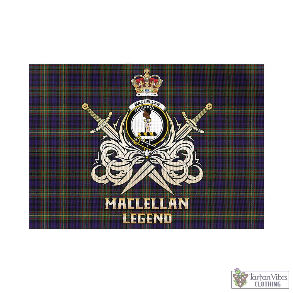 Tartan Vibes Clothing MacLellan Tartan Flag with Clan Crest and the Golden Sword of Courageous Legacy