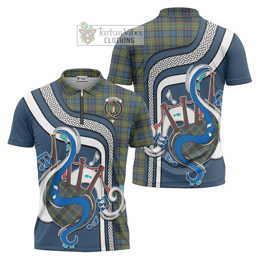 MacLellan Ancient Tartan Zipper Polo Shirt with Epic Bagpipe Style Unisex - Tartanvibesclothing Shop