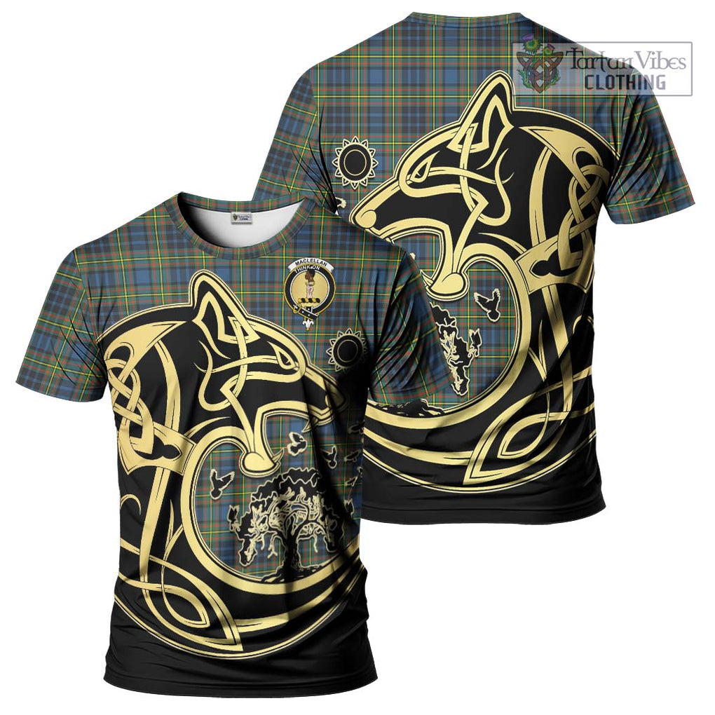 MacLellan Ancient Tartan T-Shirt with Family Crest Celtic Wolf Style Kid's Shirt - Tartan Vibes Clothing