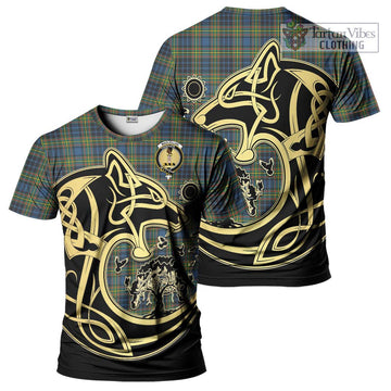 MacLellan Ancient Tartan T-Shirt with Family Crest Celtic Wolf Style