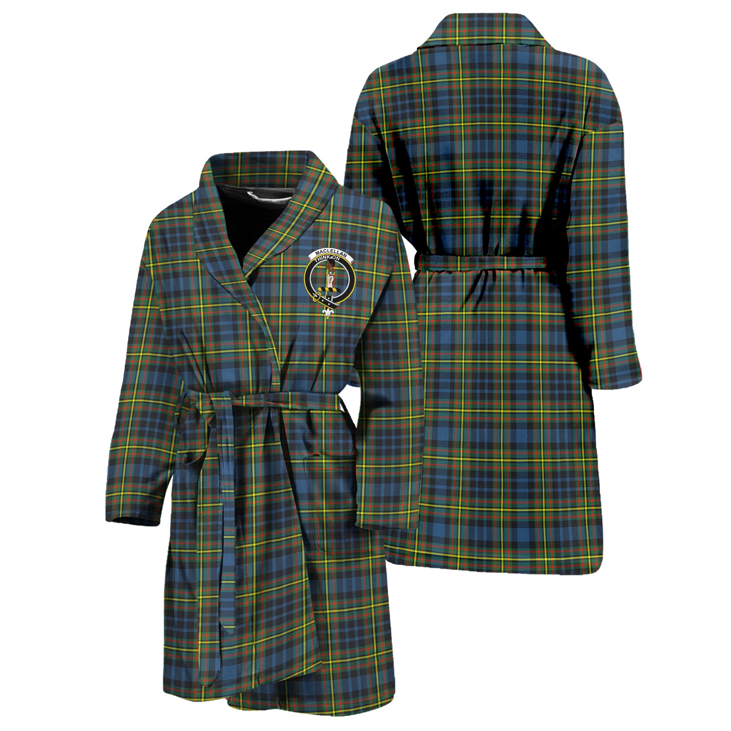 MacLellan Ancient Tartan Bathrobe with Family Crest Unisex S - Tartan Vibes Clothing