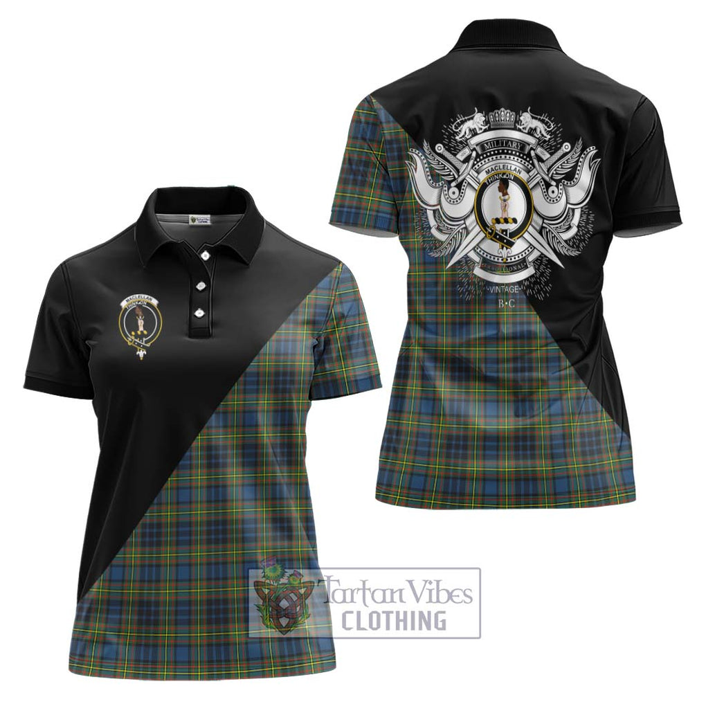 MacLellan Ancient Tartan Women's Polo Shirt with Family Crest and Military Logo Style Women - Tartanvibesclothing Shop