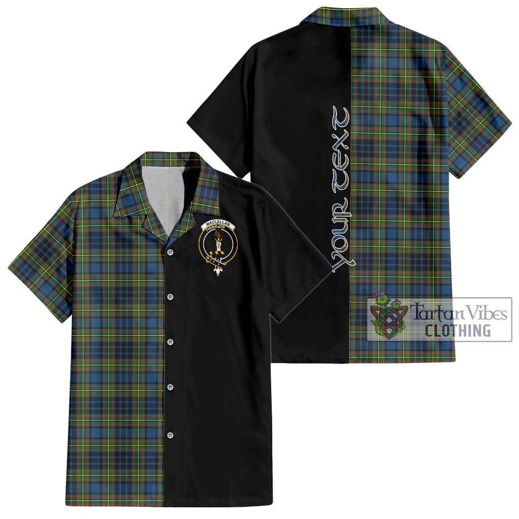 MacLellan Ancient Tartan Short Sleeve Button Shirt with Family Crest and Half Of Me Style Kid - Tartanvibesclothing Shop