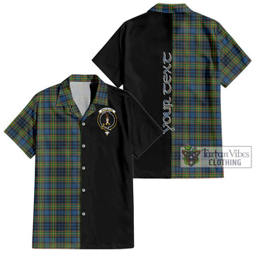 MacLellan Ancient Tartan Short Sleeve Button Shirt with Family Crest and Half Of Me Style