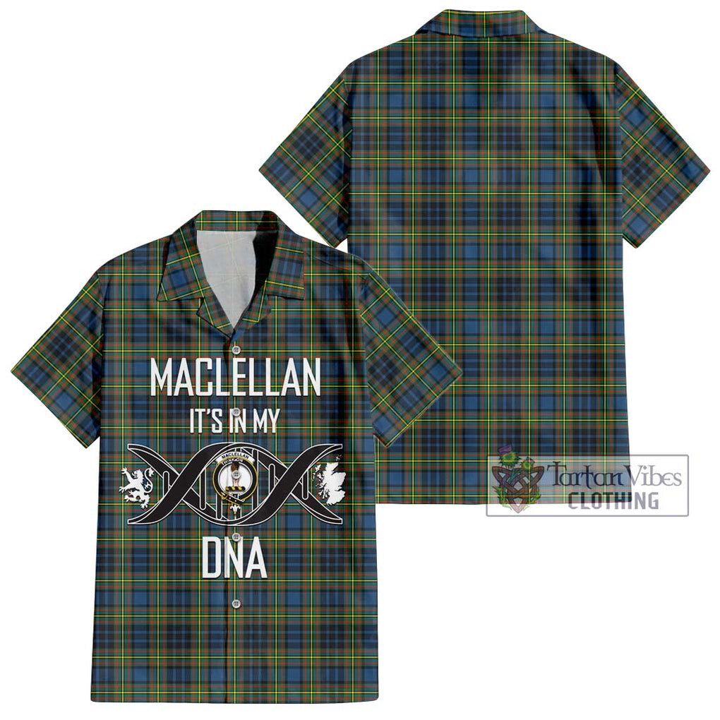 MacLellan Ancient Tartan Short Sleeve Button Shirt with Family Crest DNA In Me Style Kid - Tartanvibesclothing Shop