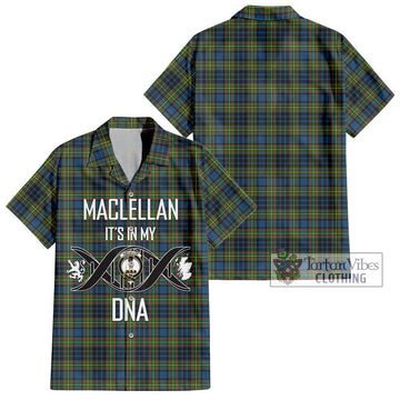 MacLellan Ancient Tartan Short Sleeve Button Shirt with Family Crest DNA In Me Style