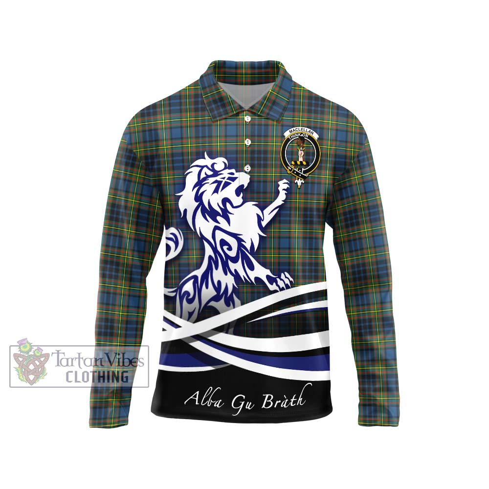 MacLellan Ancient Tartan Long Sleeve Polo Shirt with Alba Gu Brath Regal Lion Emblem Unisex - Tartanvibesclothing Shop