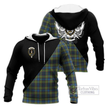 MacLellan Ancient Tartan Knitted Hoodie with Family Crest and Military Logo Style