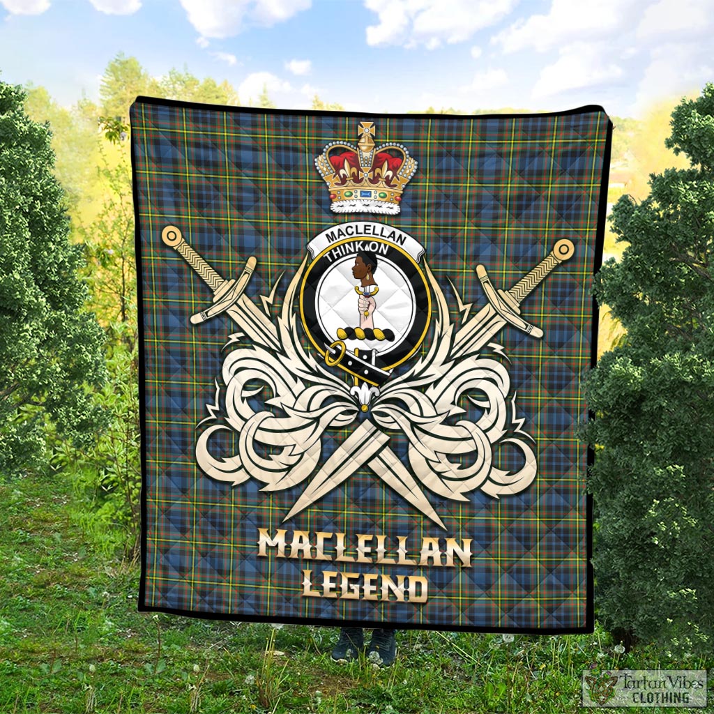 Tartan Vibes Clothing MacLellan Ancient Tartan Quilt with Clan Crest and the Golden Sword of Courageous Legacy