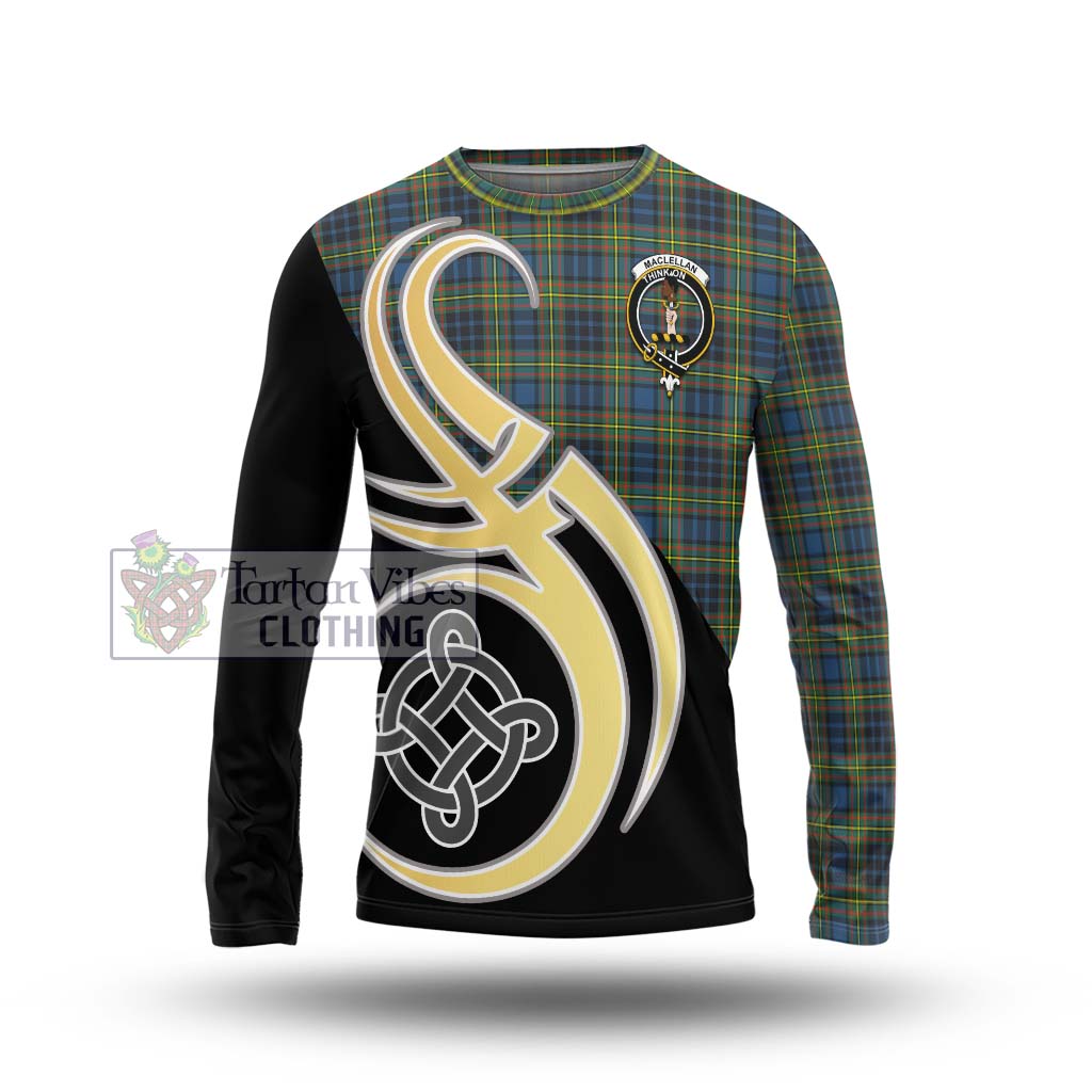 MacLellan Ancient Tartan Long Sleeve T-Shirt with Family Crest and Celtic Symbol Style Unisex - Tartan Vibes Clothing