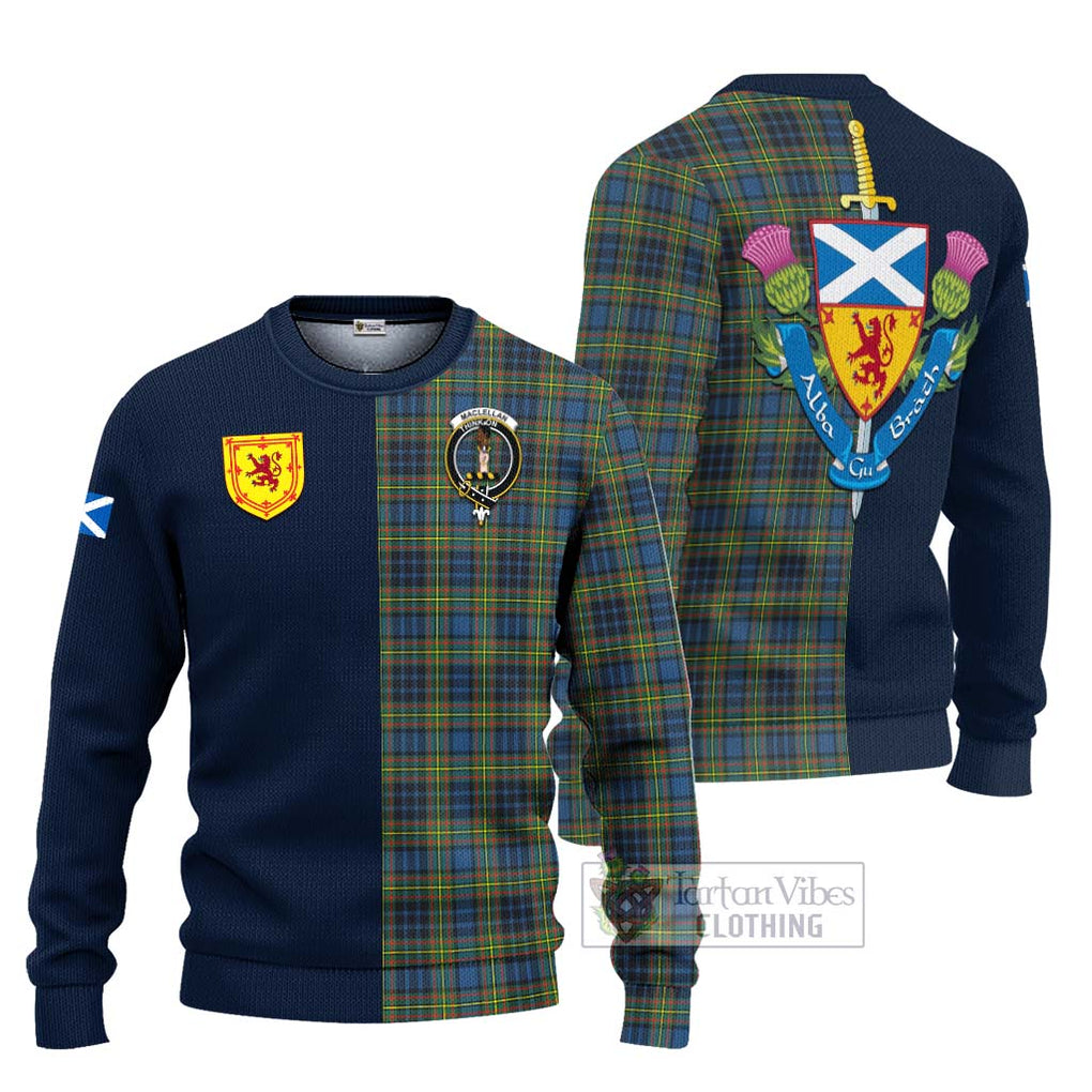 Tartan Vibes Clothing MacLellan Ancient Tartan Knitted Sweater with Scottish Lion Royal Arm Half Style