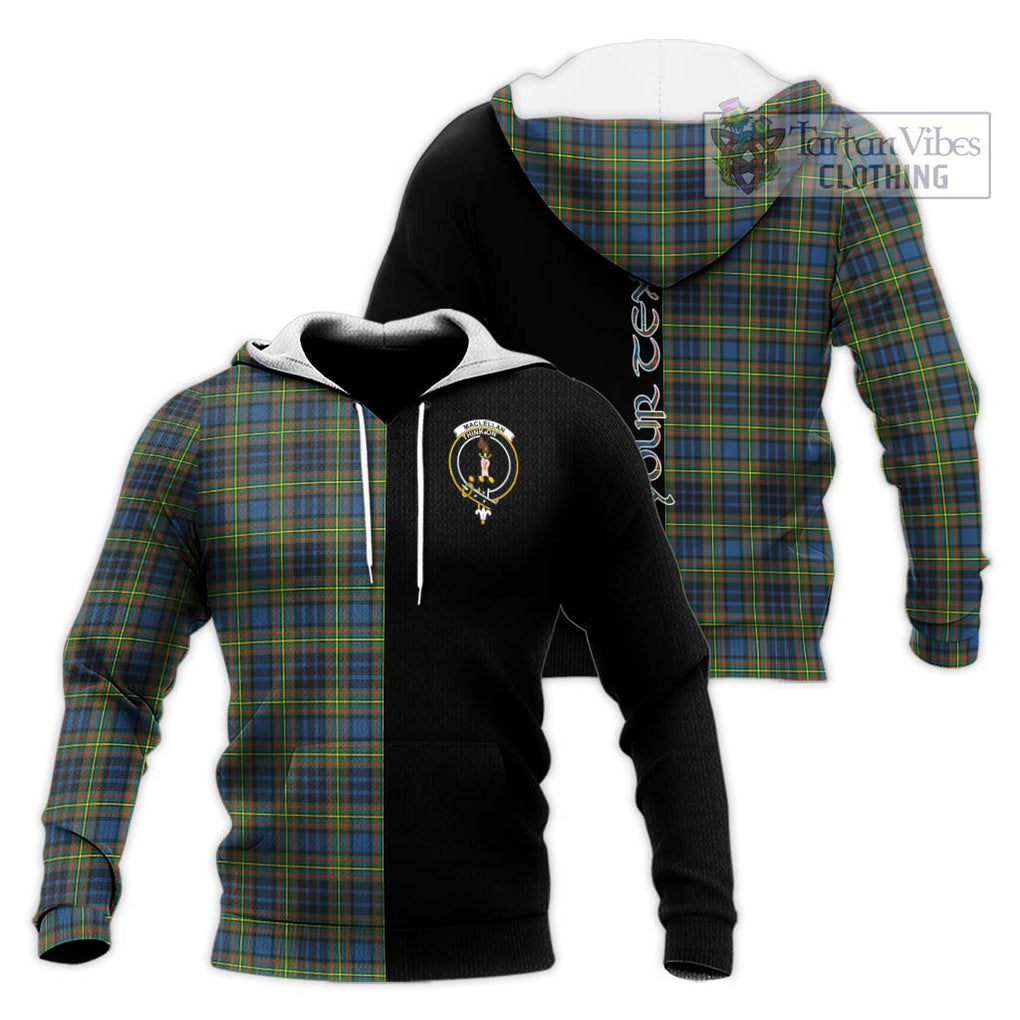 MacLellan Ancient Tartan Knitted Hoodie with Family Crest and Half Of Me Style Unisex Knitted Pullover Hoodie - Tartanvibesclothing Shop