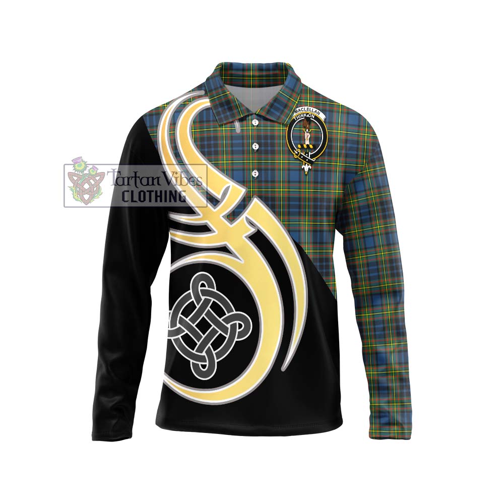 MacLellan Ancient Tartan Long Sleeve Polo Shirt with Family Crest and Celtic Symbol Style Unisex - Tartan Vibes Clothing