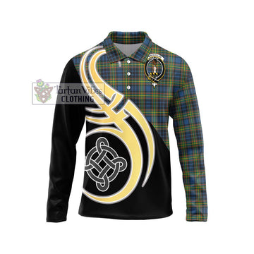 MacLellan Ancient Tartan Long Sleeve Polo Shirt with Family Crest and Celtic Symbol Style