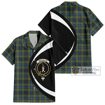 MacLellan Ancient Tartan Short Sleeve Button Up with Family Crest Circle Style