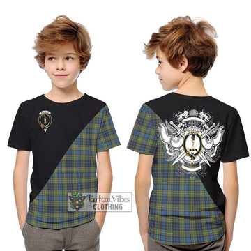 MacLellan Ancient Tartan Kid T-Shirt with Family Crest and Military Logo Style