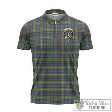 MacLellan Ancient Tartan Zipper Polo Shirt with Family Crest